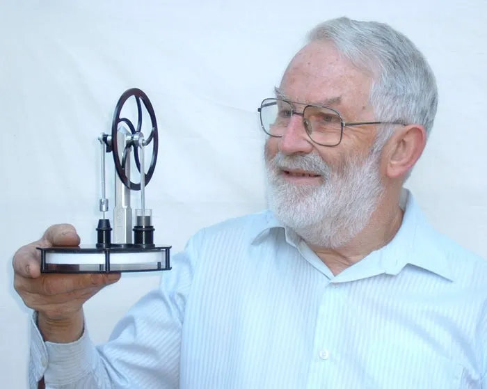 Bob Atkins with one of his Stirling engines